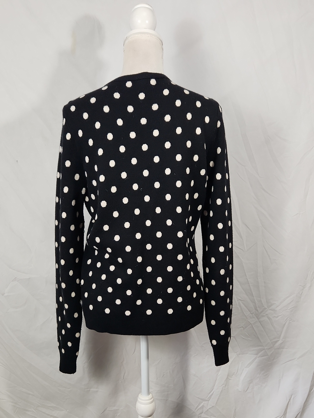Ann Taylor Black And Cream Polka Dot Knit Cardigan Sweater - Picture 6 of 8